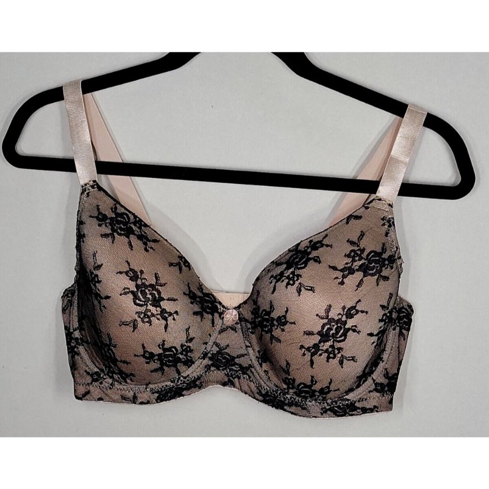 Creative Casuals Black Lace Overlay Ivory Underwire Bra Size 40D